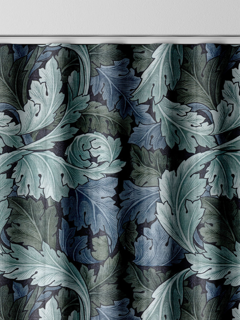 William Morris Acanthus indigo blue curtains, imported from the UK