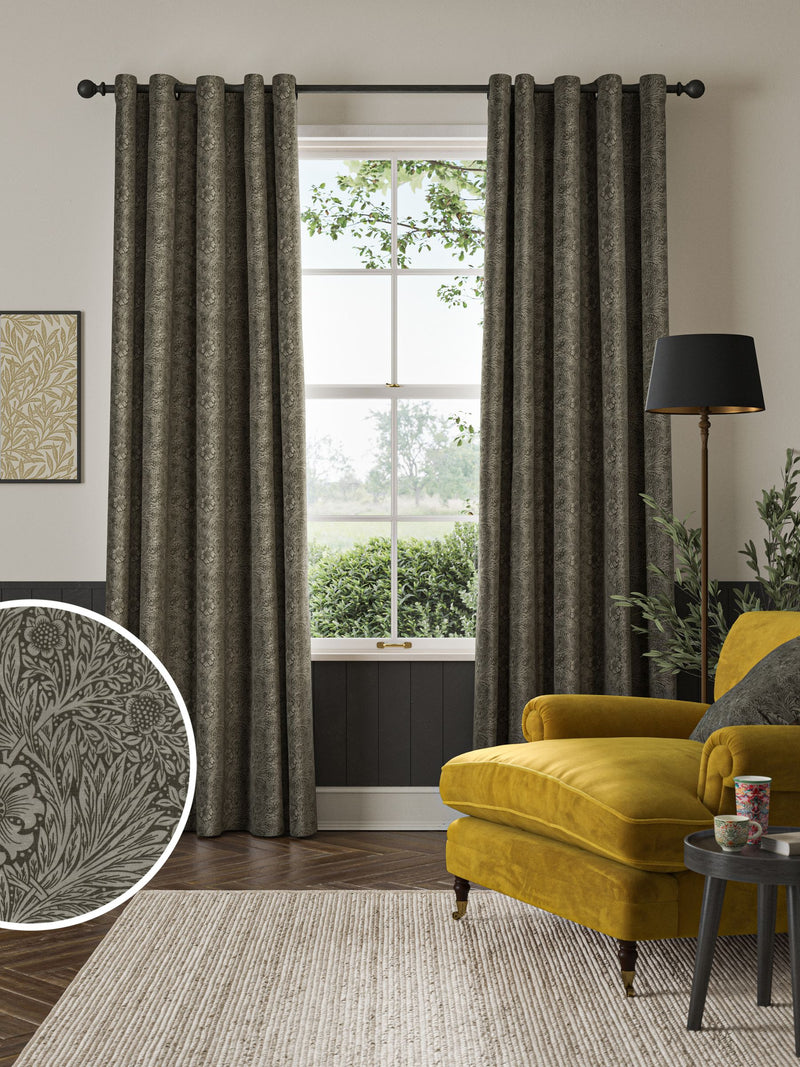 William Morris At Home Iron Grey Marigold velvet curtains, UK version