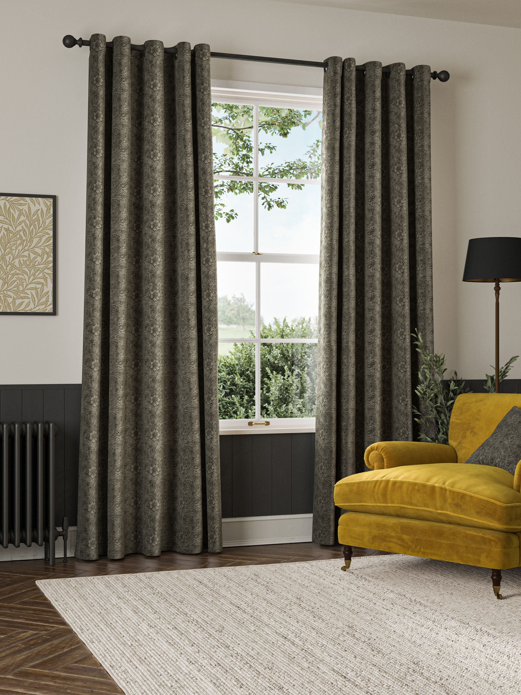 William Morris At Home Iron Grey Marigold velvet curtains, UK version