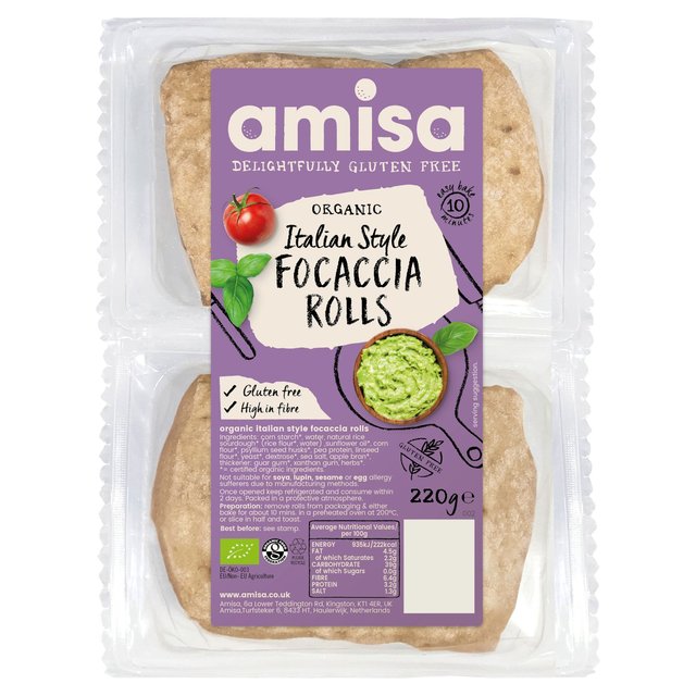 Amisa Organic Gluten Free Focaccia Rolls   220g