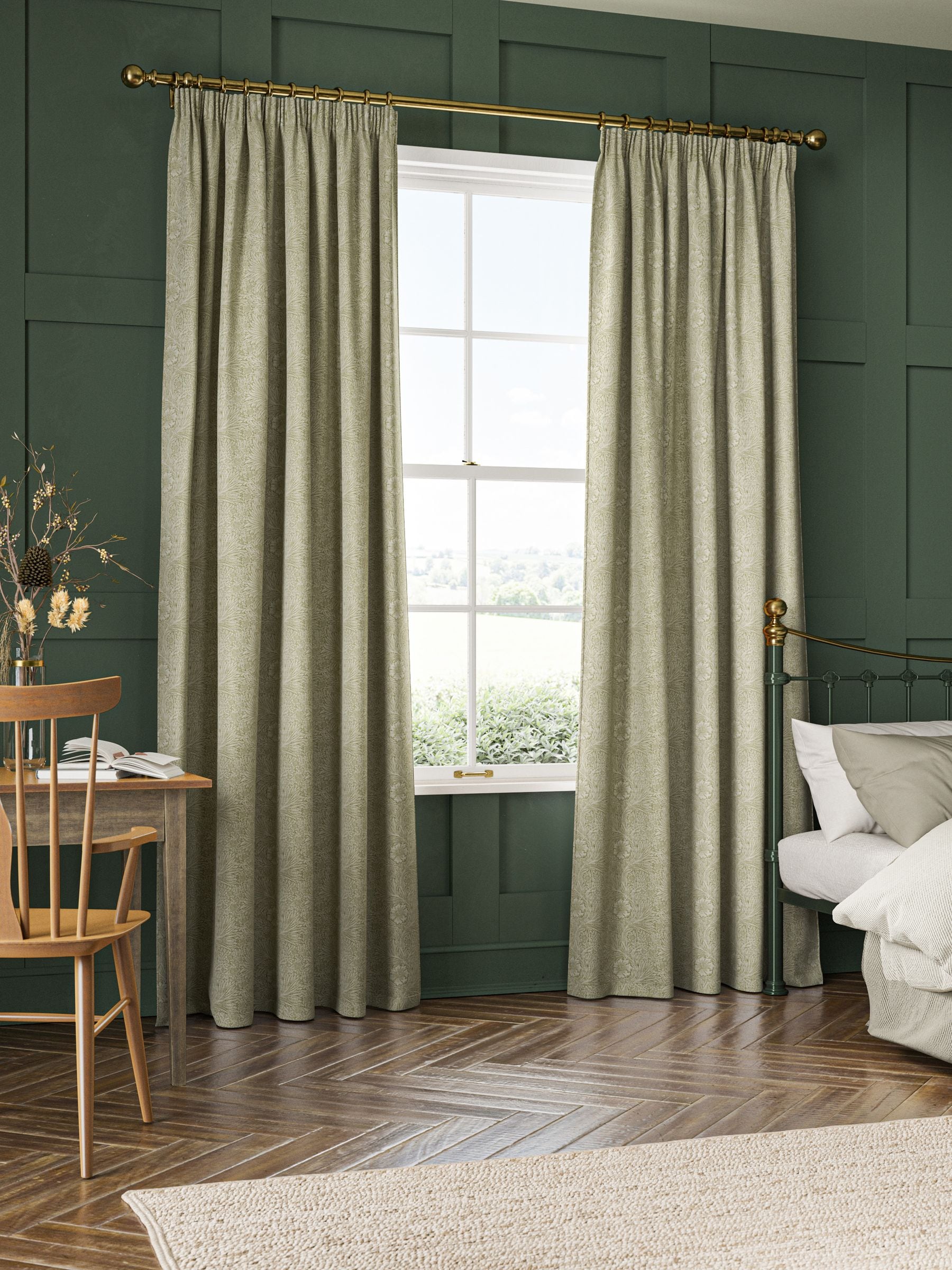 William Morris At Home Nettle Green Marigold curtains - British product