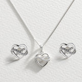 Revere silver cubic zirconia heart pendant and earrings set, imported from the UK