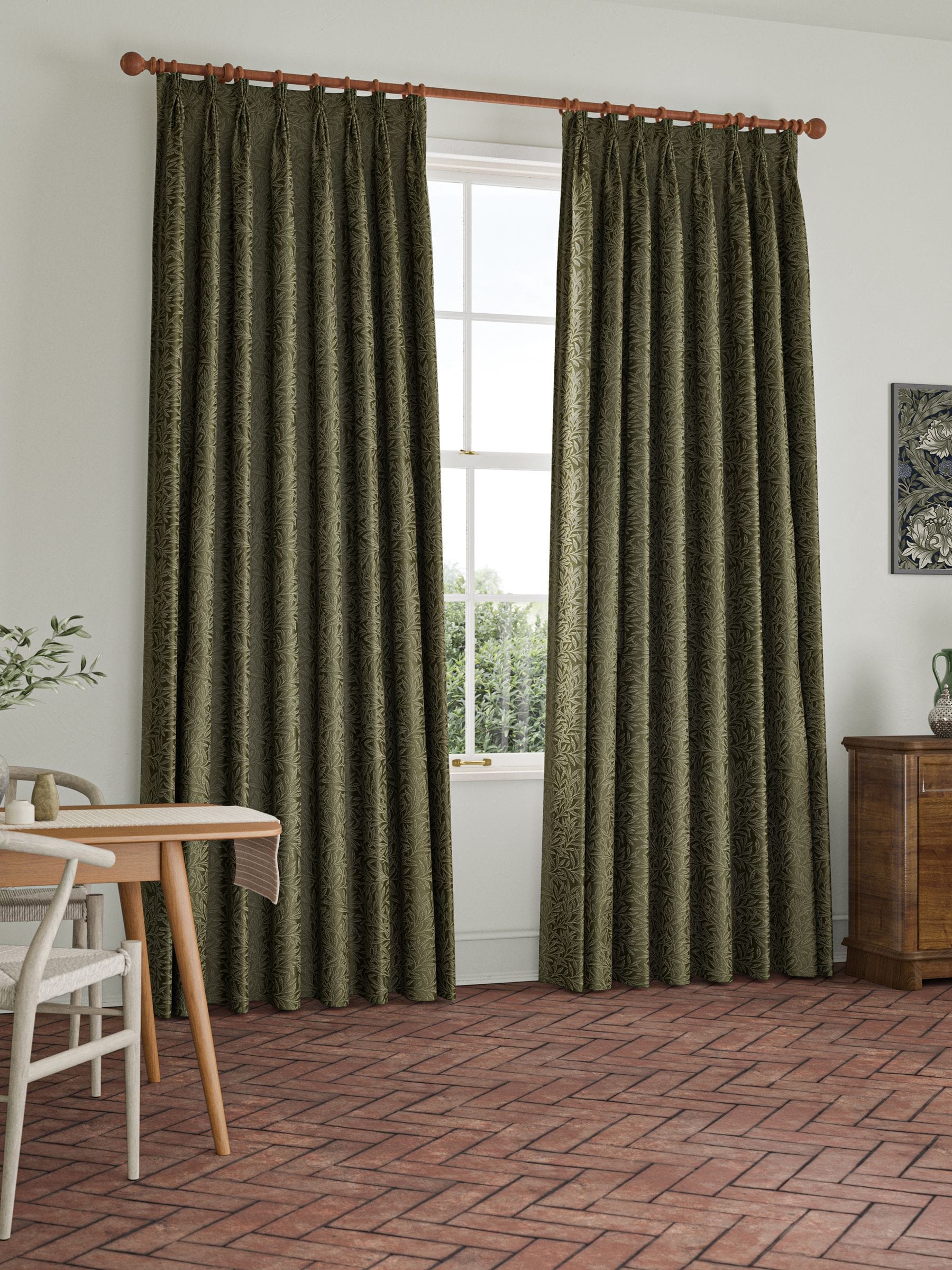 William Morris At Home Willow sage green curtains, UK version