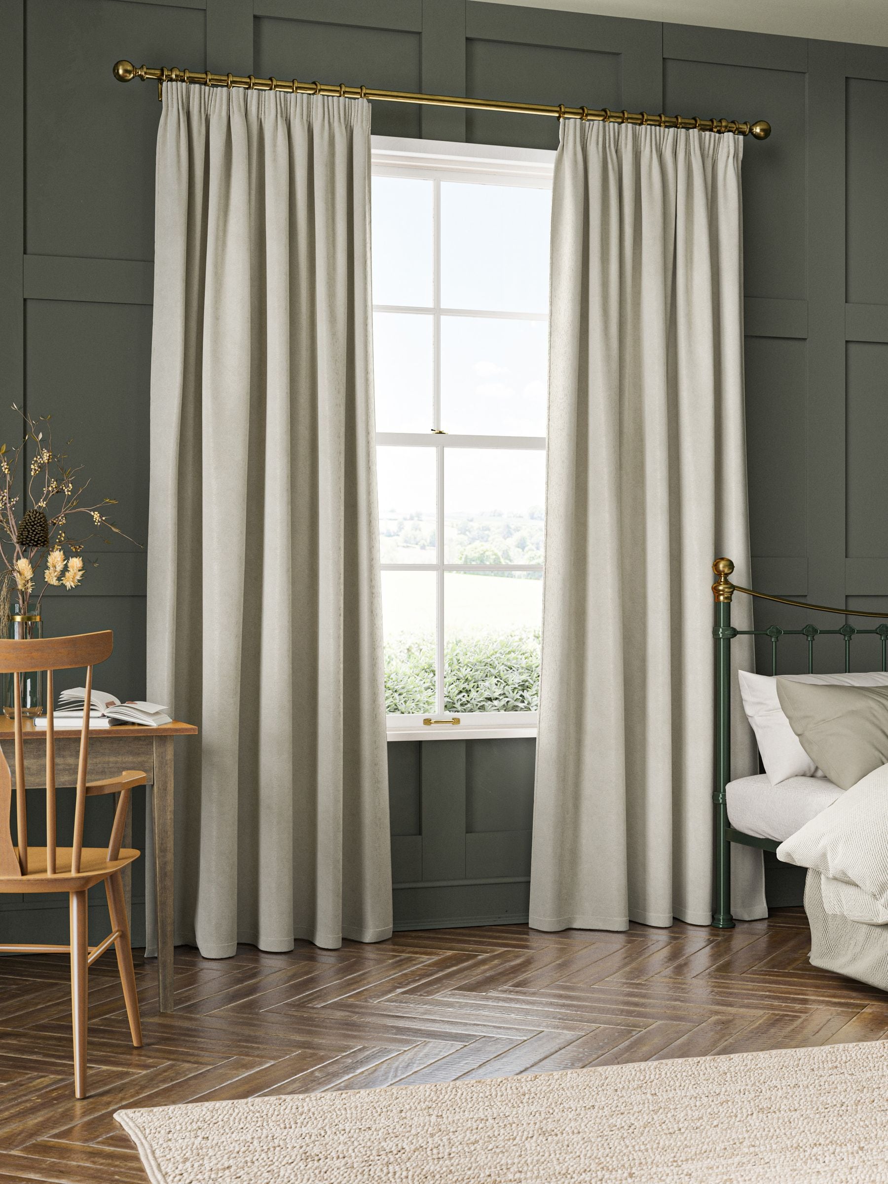 William Morris Lodden embroidery curtains, UK version