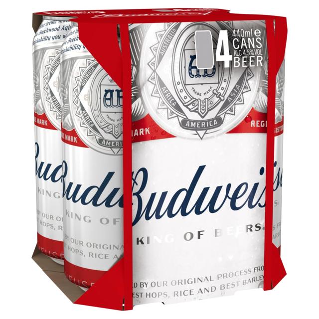 Budweiser Lager Beer Cans   4 x 440ml GOODS M&S   