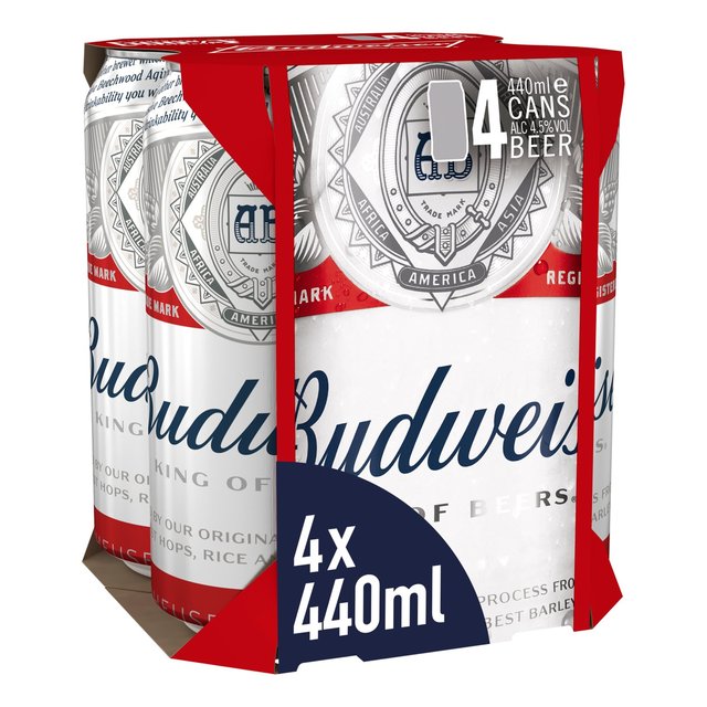 Budweiser Lager Beer Cans   4 x 440ml GOODS M&S   