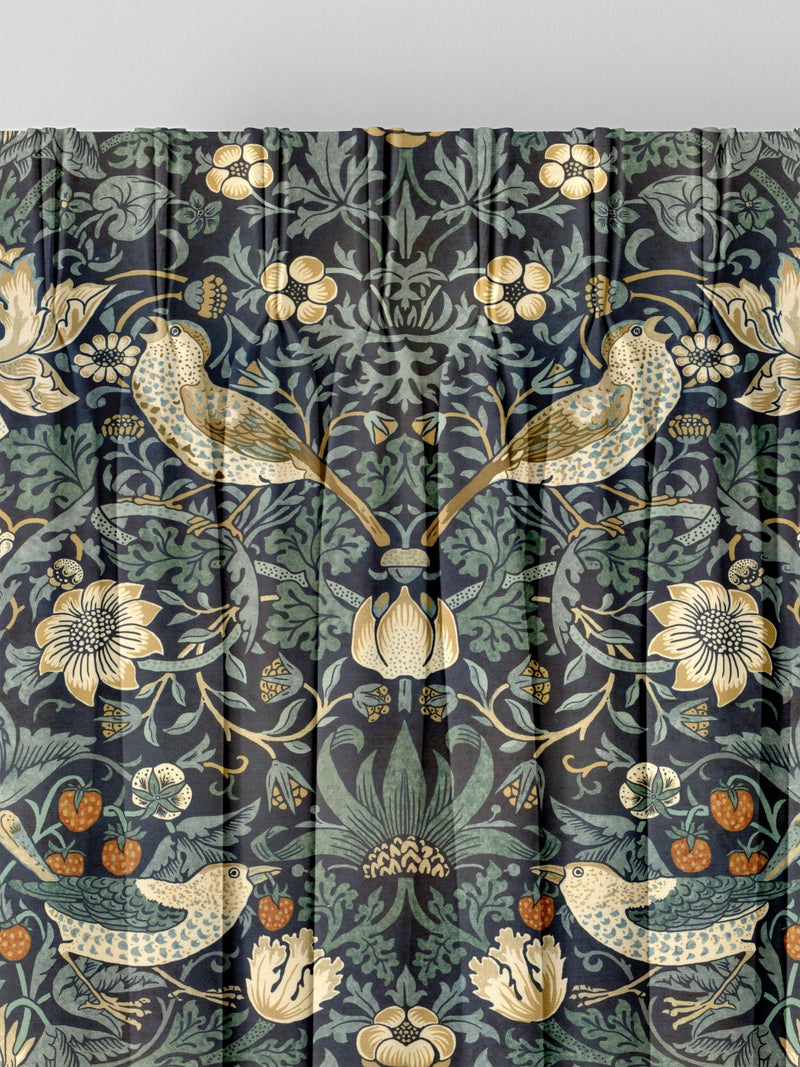 William Morris indigo blue Strawberry Thief velvet curtains made to measure (British brand)