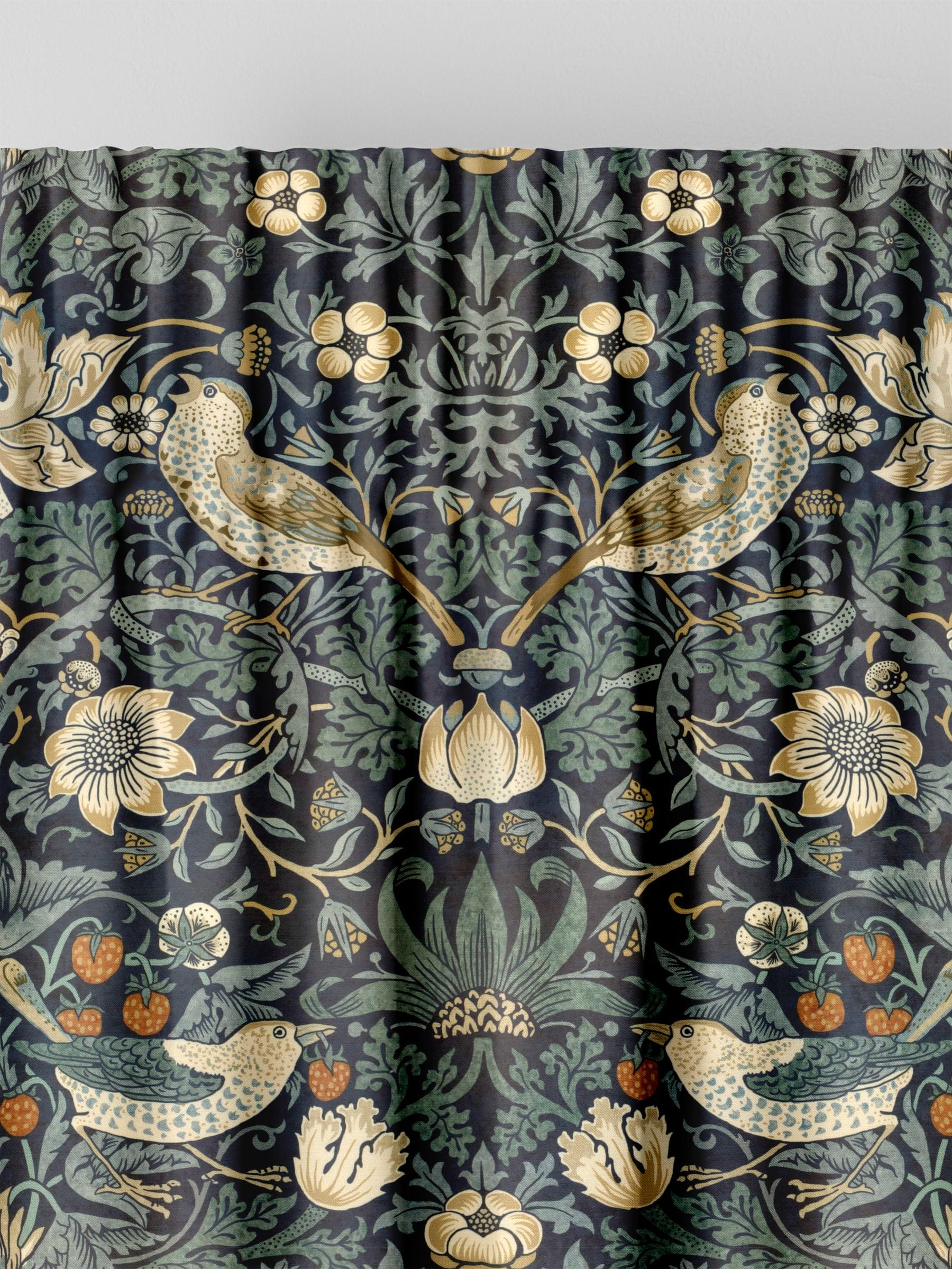 William Morris indigo blue Strawberry Thief velvet curtains made to measure (British brand)