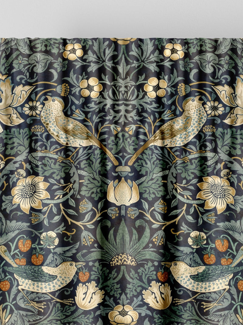 William Morris indigo blue Strawberry Thief velvet curtains made to measure (British brand)
