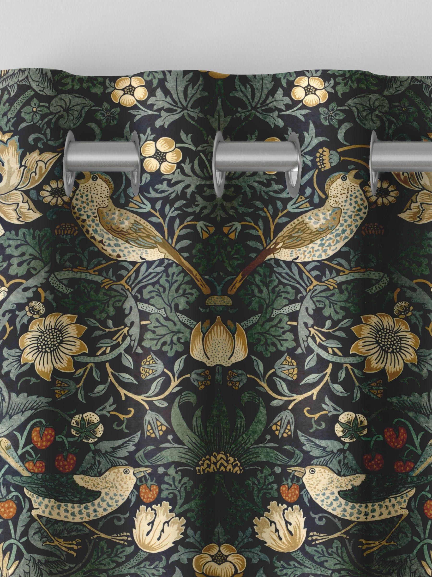 William Morris indigo blue Strawberry Thief velvet curtains made to measure (British brand)