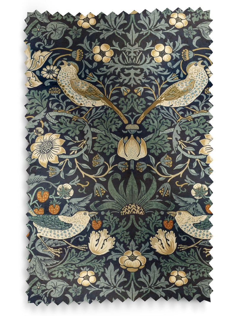 William Morris indigo blue Strawberry Thief velvet curtains made to measure (British brand)