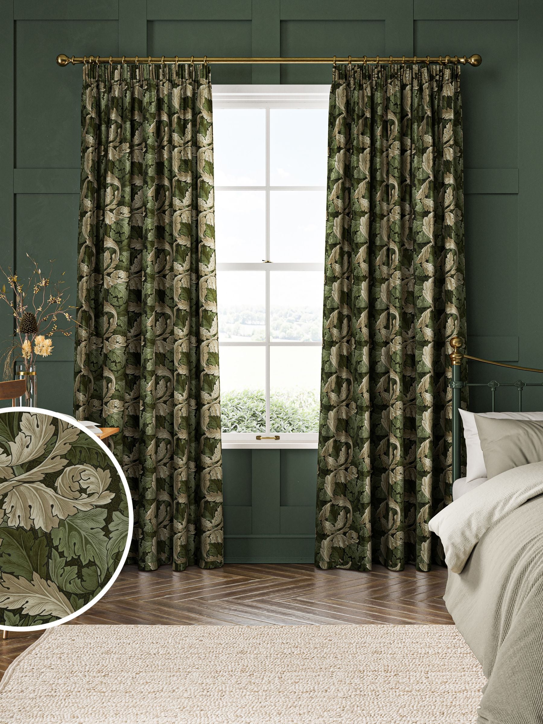 William Morris curtains green Acanthus velvet made to measure, UK version