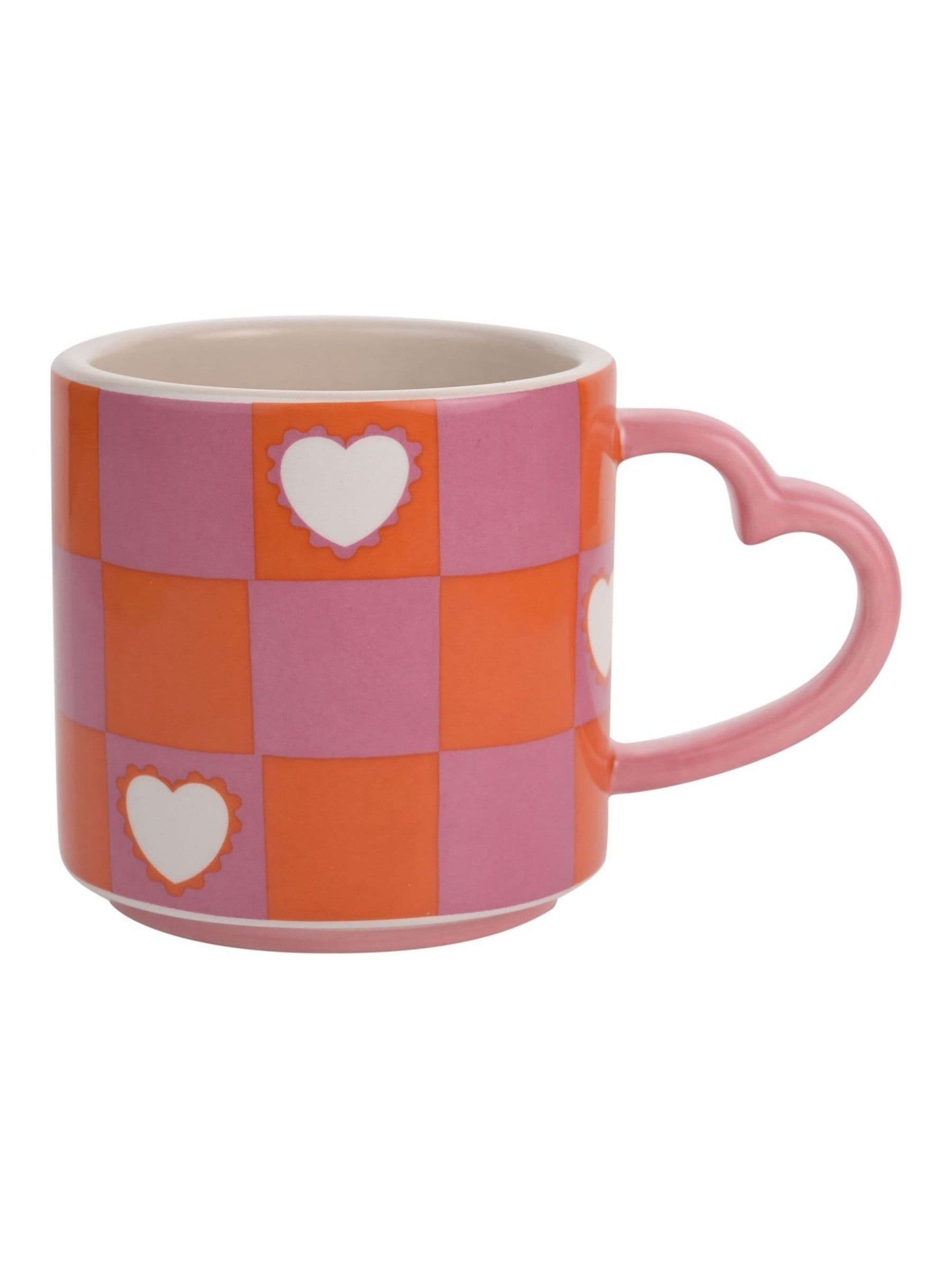 Widdop ceramic pink chequer heart mug 8.5cm, UK version