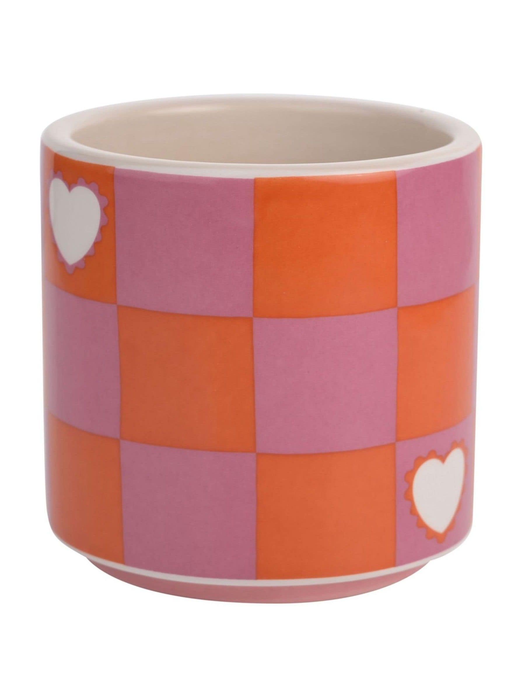 Widdop ceramic pink chequer heart mug 8.5cm, UK version