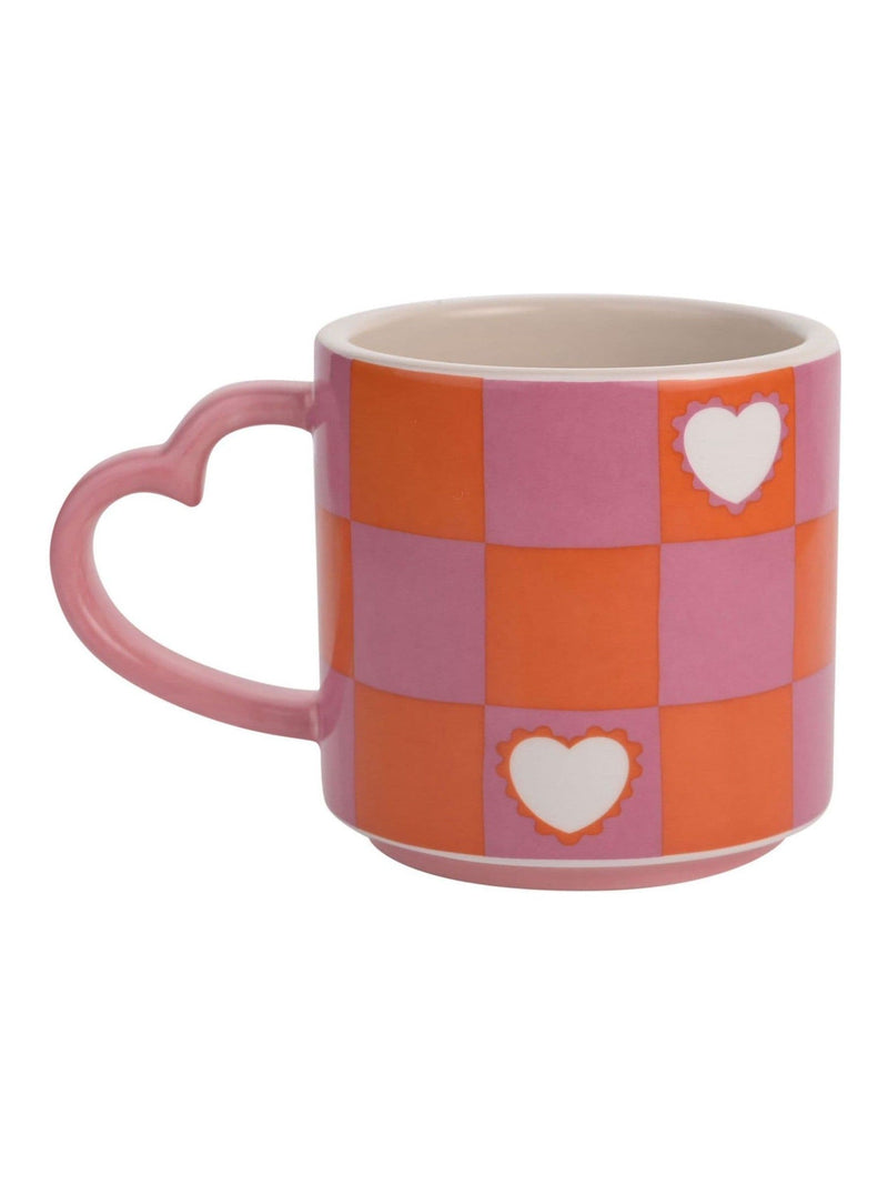 Widdop ceramic pink chequer heart mug 8.5cm, UK version