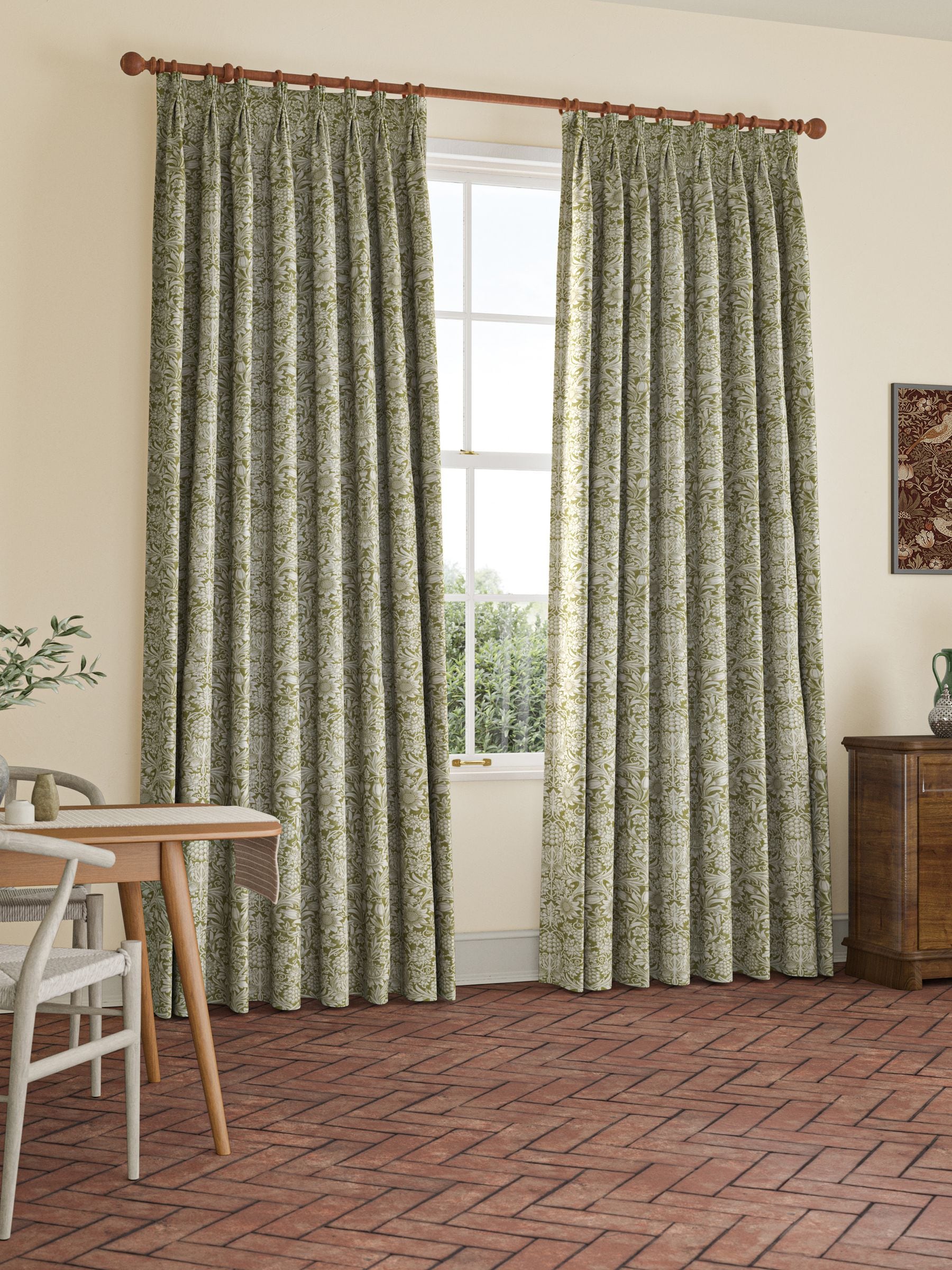 William Morris curtains Artichoke Green Sunflower design (British brand)