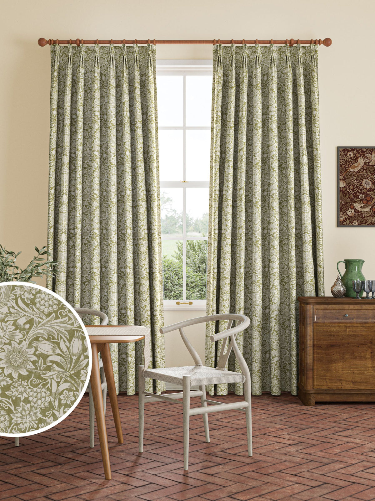 William Morris curtains Artichoke Green Sunflower design (British brand)