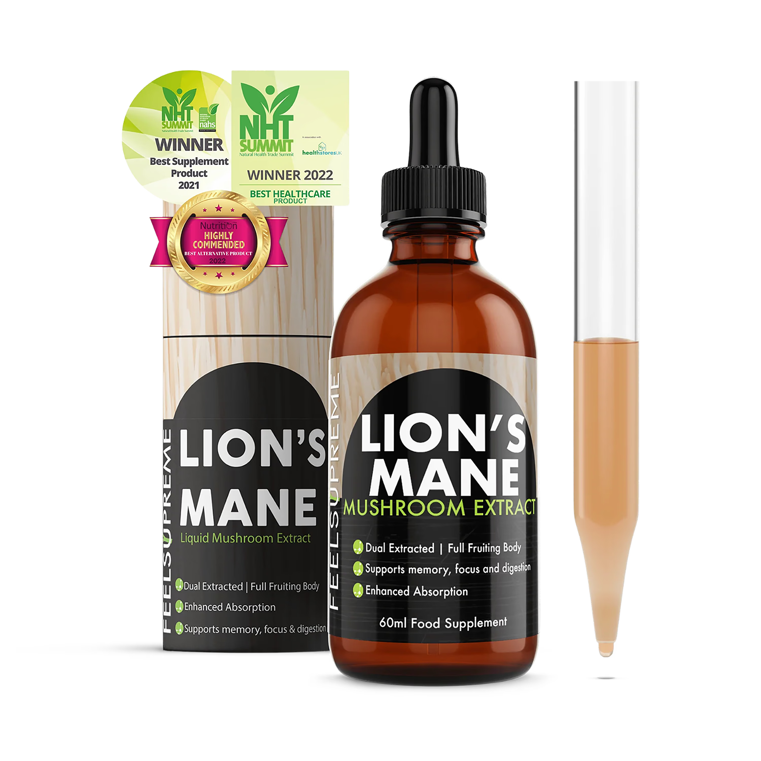 Lion's Mane mushroom liquid supplement dual extract 60ml, UK version