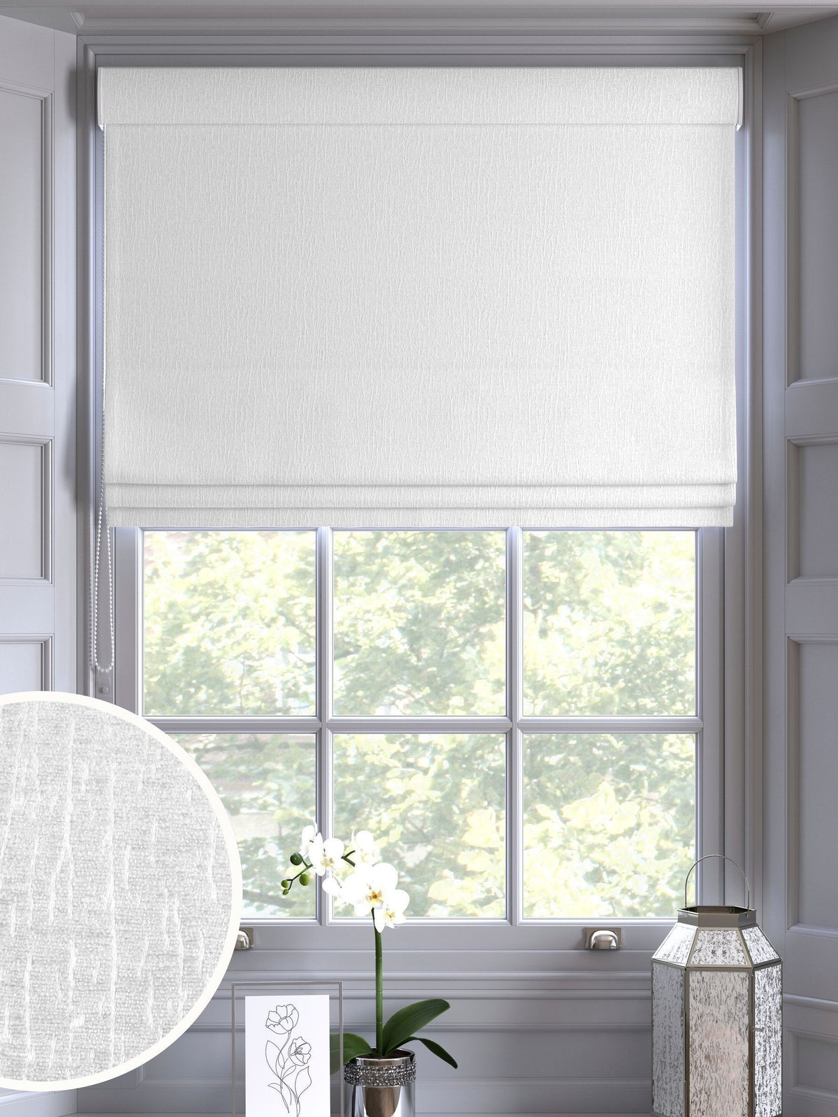 White chenille made to measure roman blind, UK version