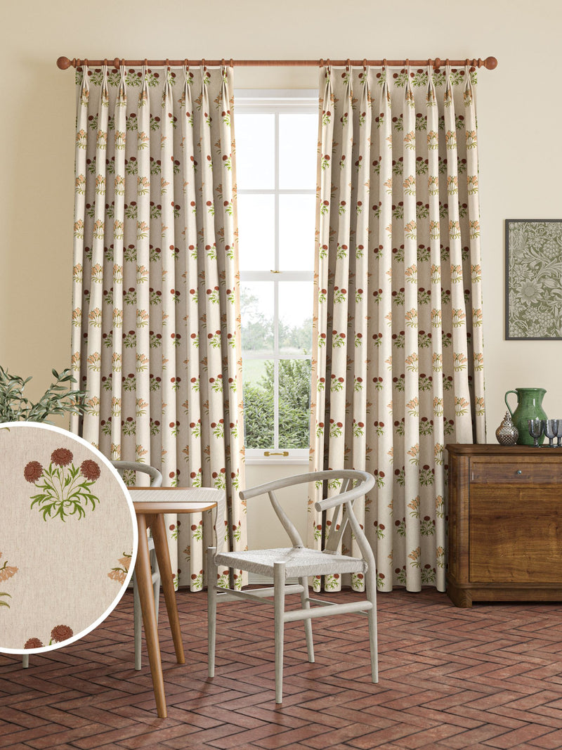 William Morris natural Lily Flower embroidered curtains, imported from the UK