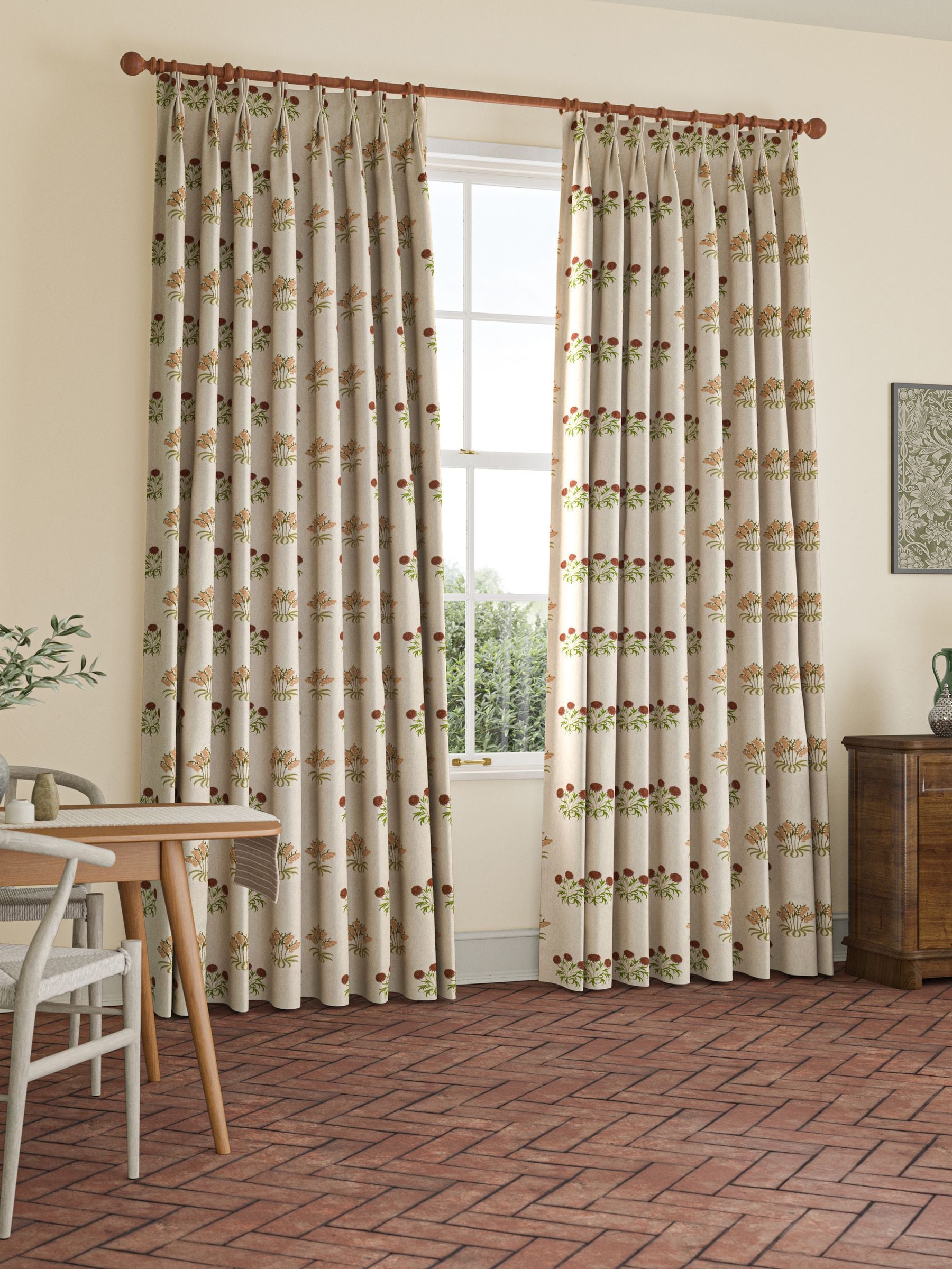 William Morris natural Lily Flower embroidered curtains, imported from the UK