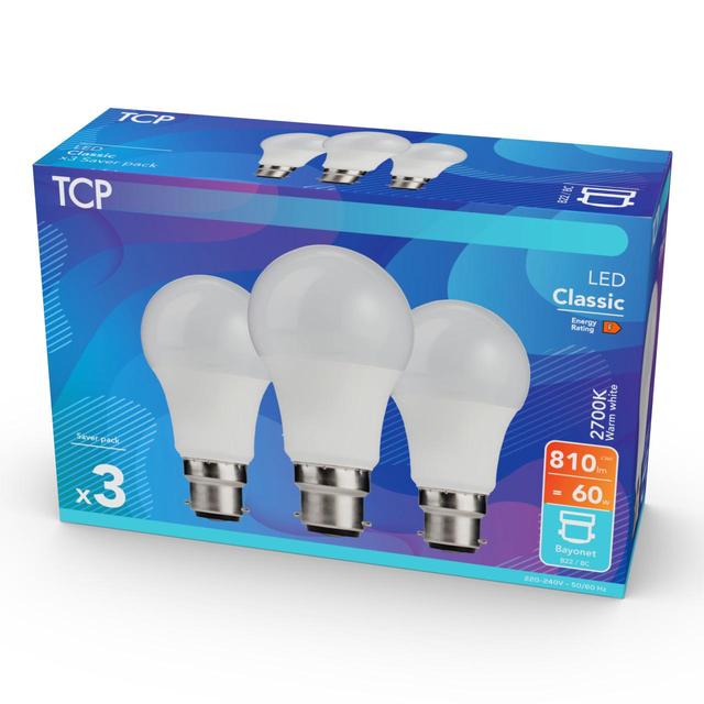 TCP Classic LED Bayonet 60W Light Bulbs   3 per pack