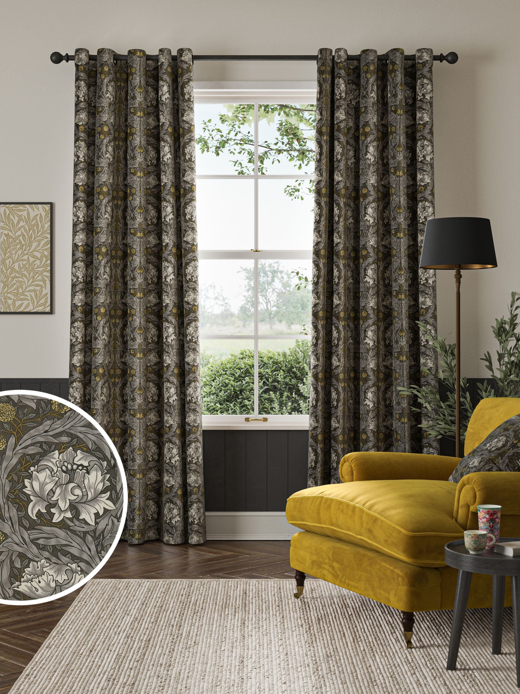 William Morris Iron Grey velvet curtains, UK version