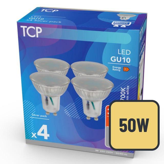 TCP Spotlight Glass GU10 50W Light Bulbs   4 per pack