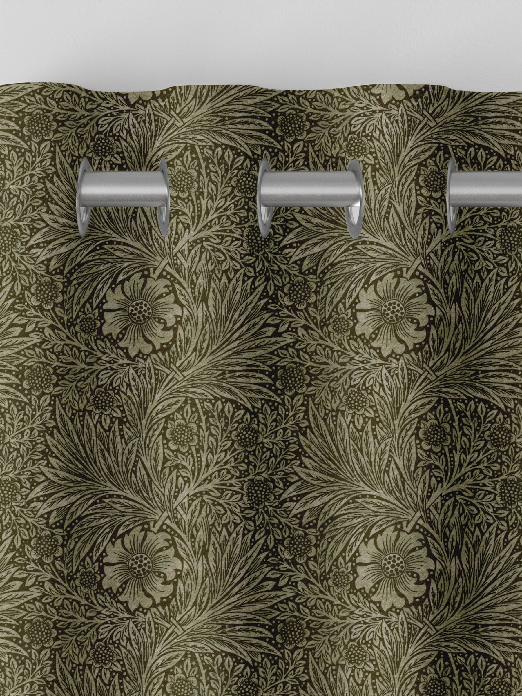William Morris sage green velvet curtains, imported from the UK