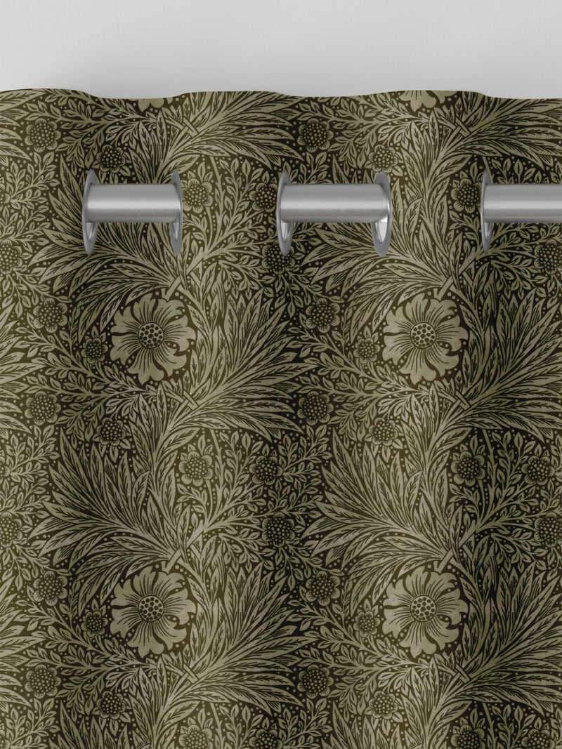 William Morris sage green velvet curtains, imported from the UK