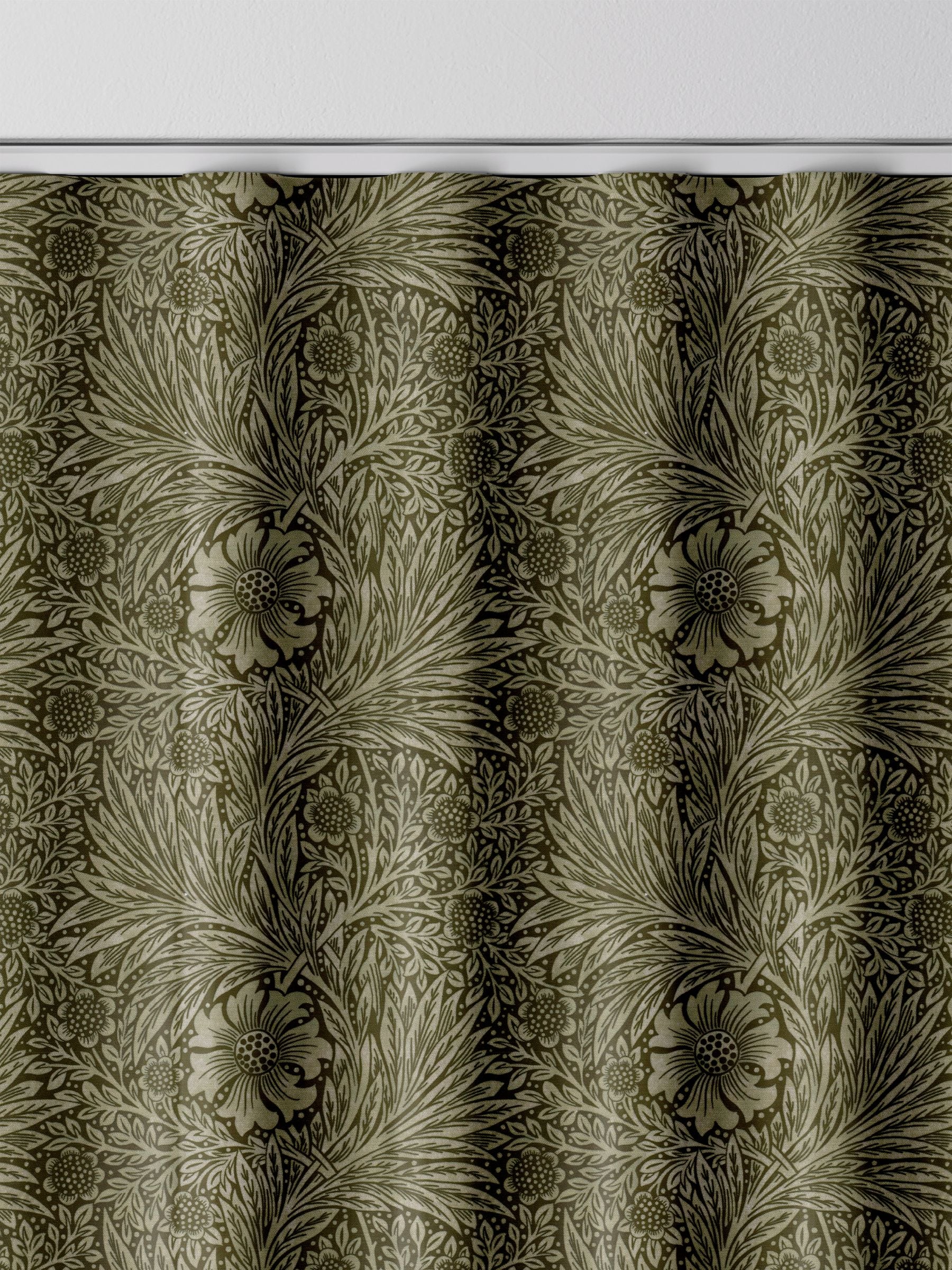 William Morris sage green velvet curtains, imported from the UK
