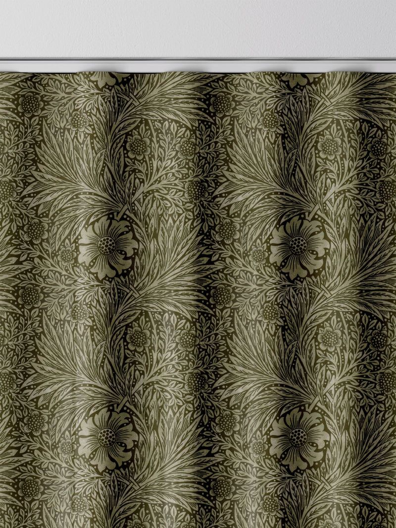 William Morris sage green velvet curtains, imported from the UK