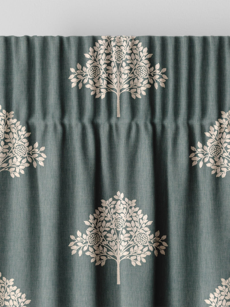 William Morris curtains with Blue Marigold tree embroidery, imported from the UK