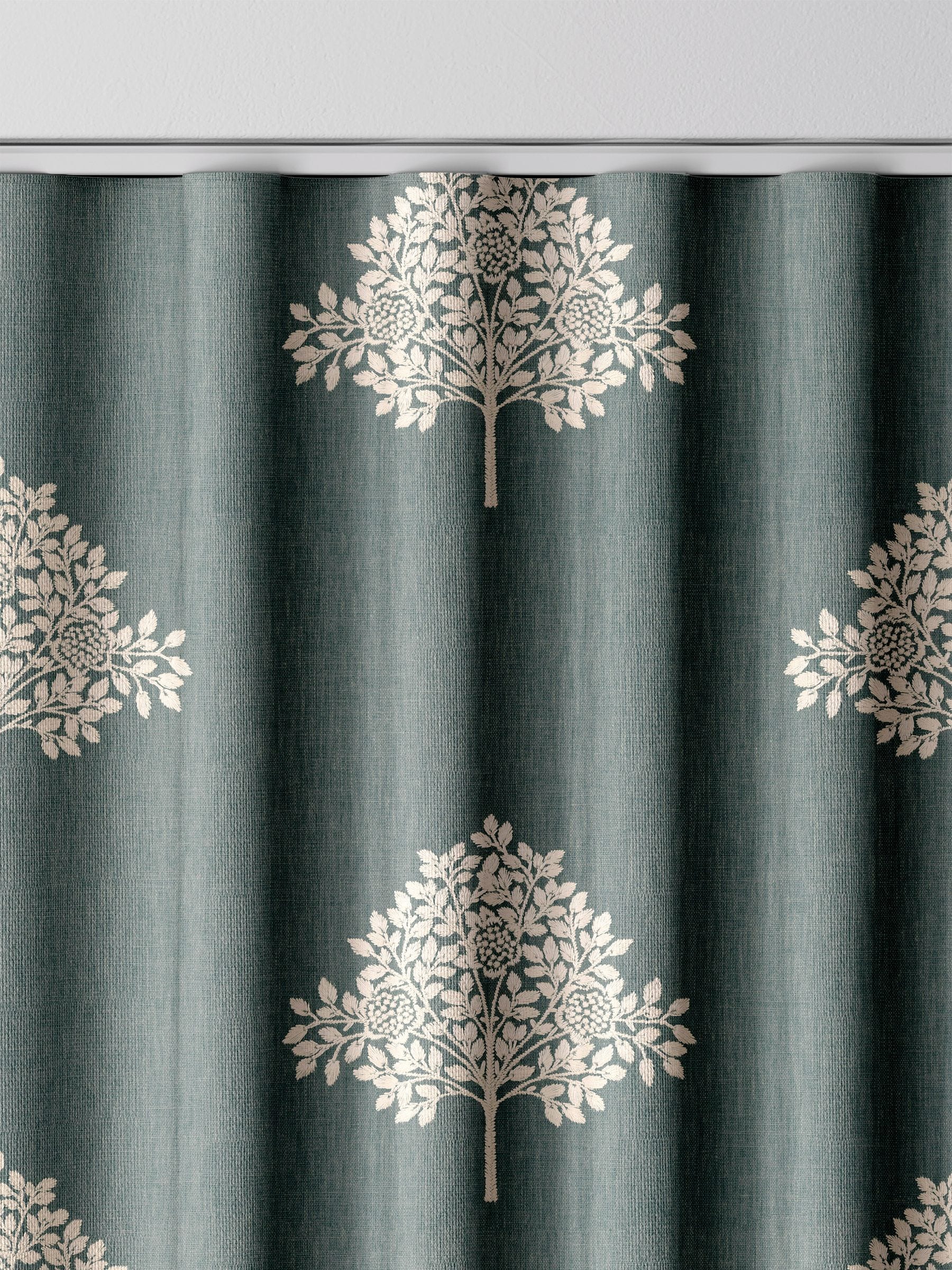 William Morris curtains with Blue Marigold tree embroidery, imported from the UK