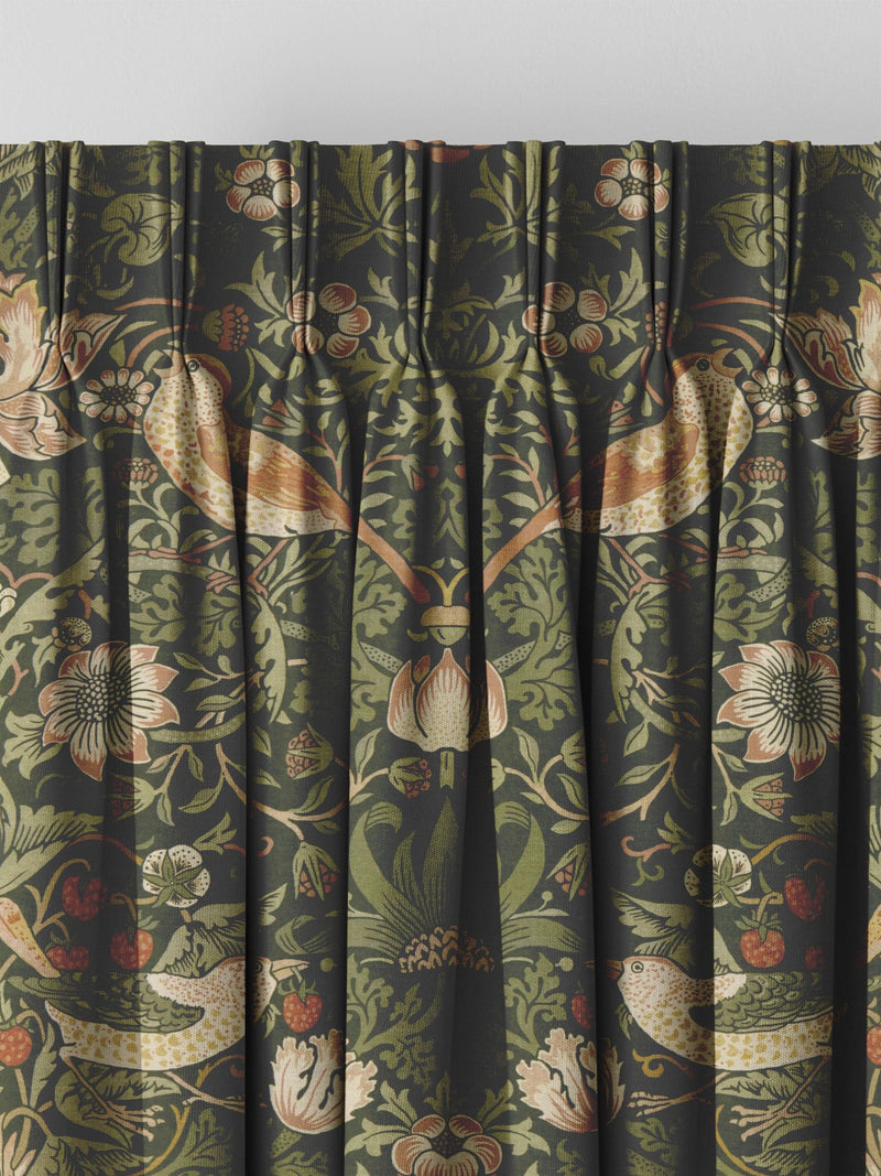 William Morris Green Strawberry Thief made to measure curtains, UK version