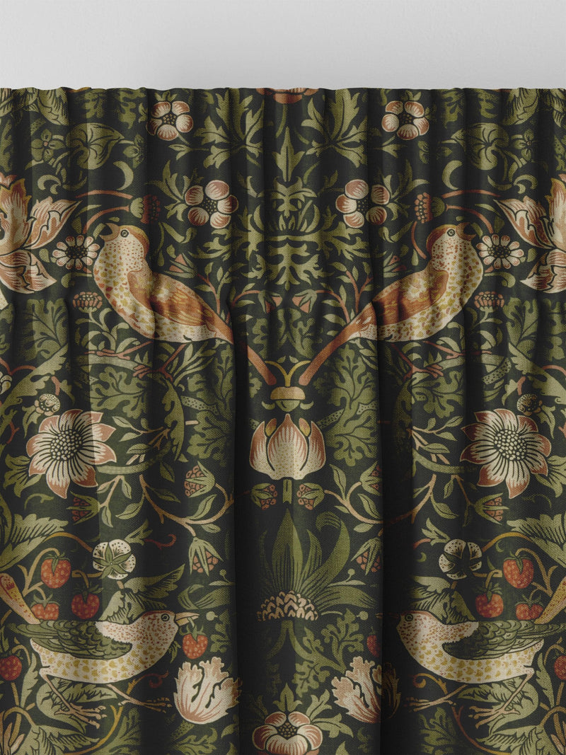 William Morris Green Strawberry Thief made to measure curtains, UK version