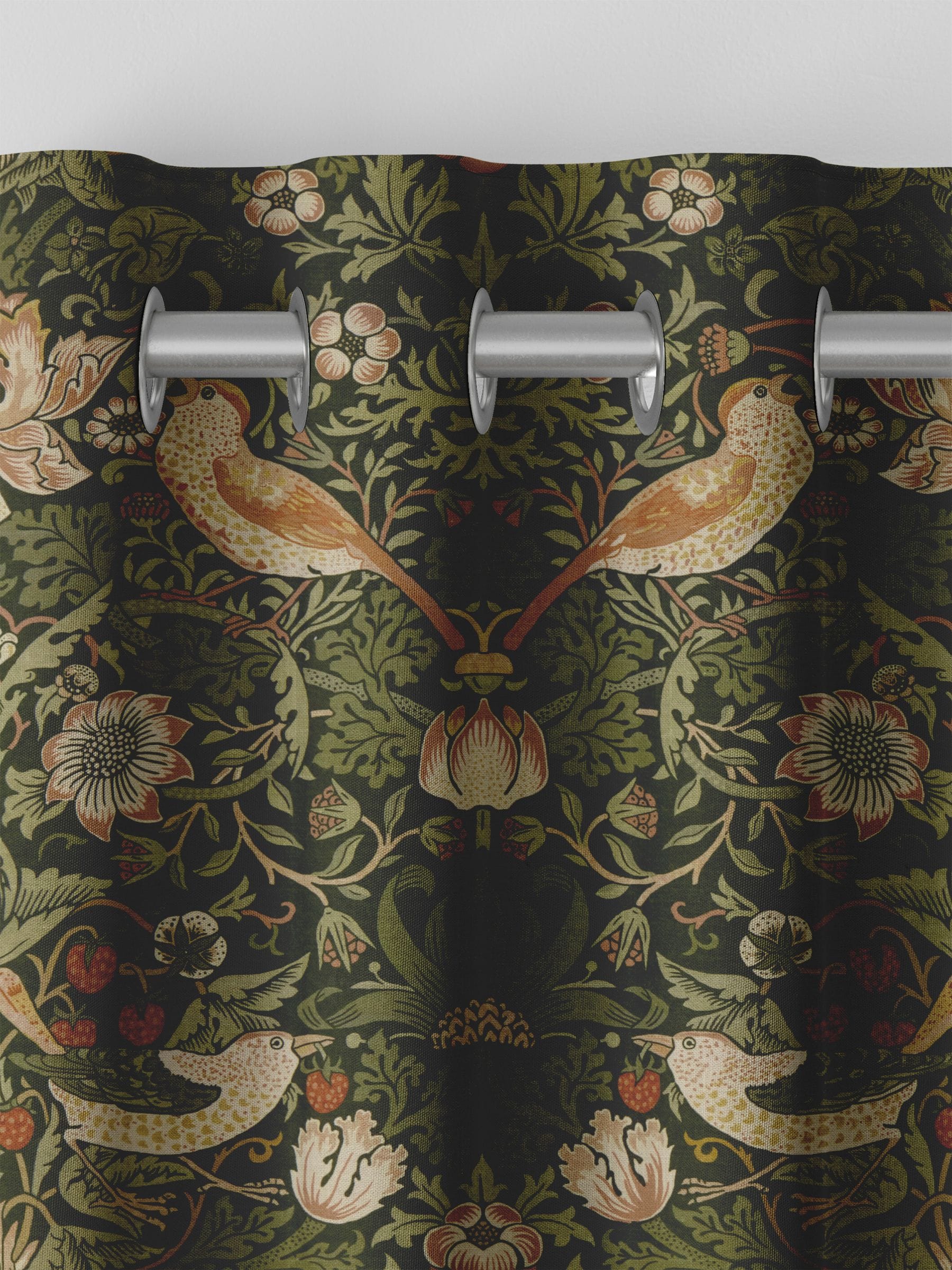 William Morris Green Strawberry Thief made to measure curtains, UK version