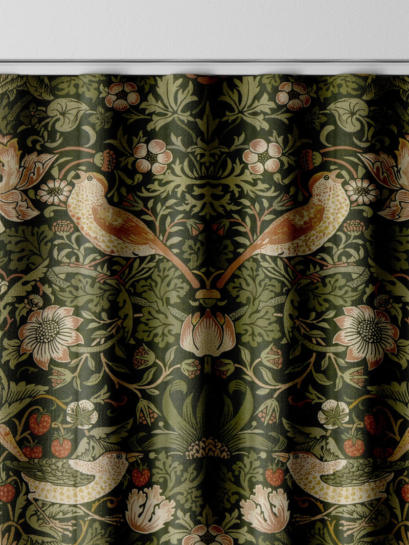 William Morris Green Strawberry Thief made to measure curtains, UK version