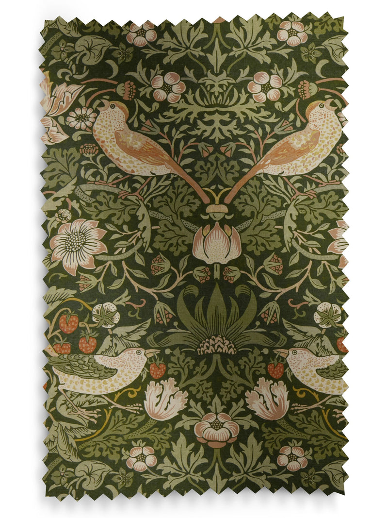 William Morris Green Strawberry Thief made to measure curtains, UK version