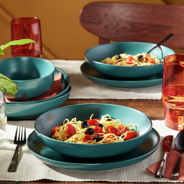 Habitat stoneware dinner set teal 12 piece, imported from the UK