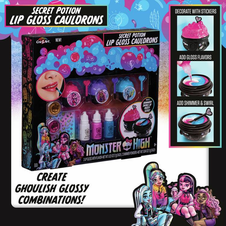 Monster High Secret Potion Lip Gloss Cauldrons kit, imported from the UK