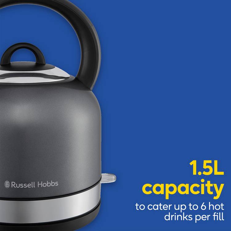 Russell Hobbs Worcester Dome Kettle grey 1.5L, imported from the UK