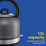 Russell Hobbs Worcester Dome Kettle grey 1.5L, imported from the UK
