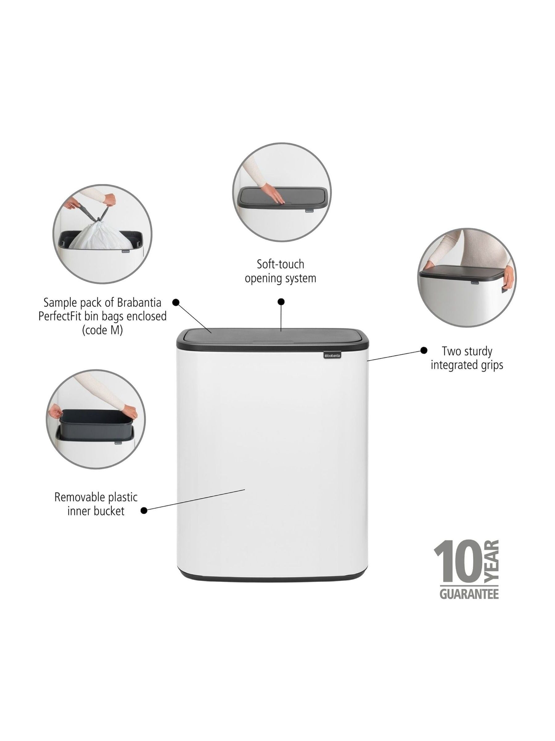 Brabantia White Bo Touch 60L bin - British product