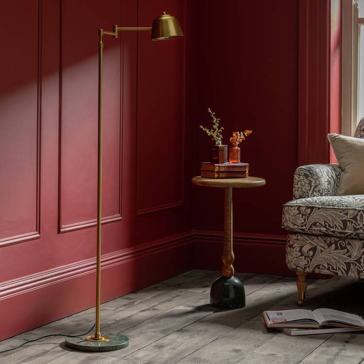 Habitat Morris & Co. swing arm floor lamp brass marble base - British product