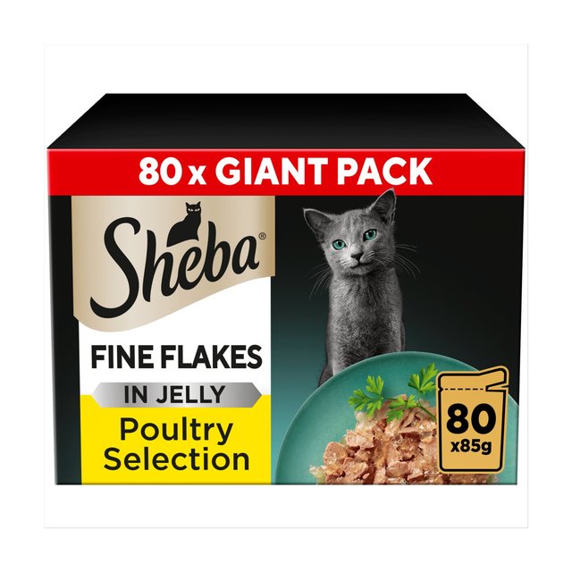 Sheba Fine Flakes Cat Food Pouches Poultry in Jelly Giant Pack    80 x 85g GOODS M&S   