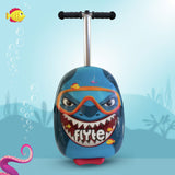 Flyte Stormy the Shark folding tri scooter suitcase in blue, UK version