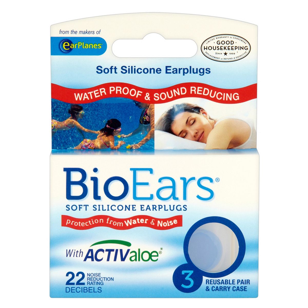 BioEars Soft Silicone Earplugs with Activ Aloe - 3 pairs Suncare & Travel Boots   