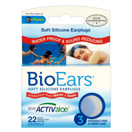 BioEars Soft Silicone Earplugs with Activ Aloe - 3 pairs Suncare & Travel Boots   