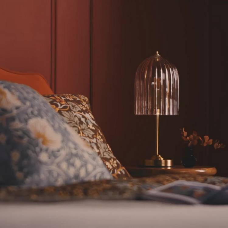 Habitat x Morris & Co glass cloche table lamp with brass base (British brand)